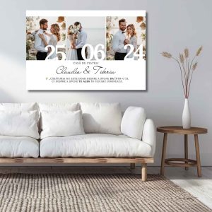Tablou canvas personalizat pentru cupluri – cu nume și dată, cadou romantic și elegant